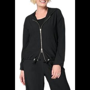 WynneCollection Women's Luxe Crepe Drawstring Hem Hoodie Black - Regular